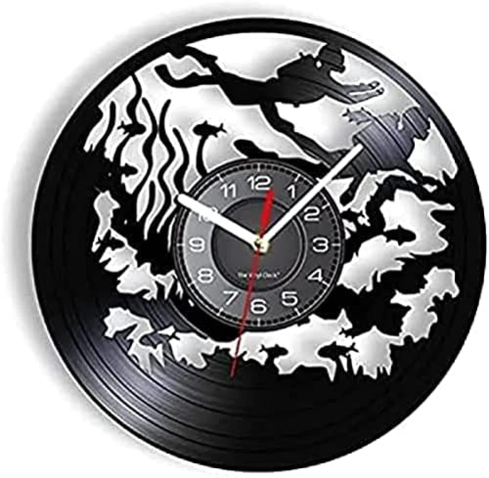Horloge murale vinyle découpé au laser au design précis de plongeur et faune