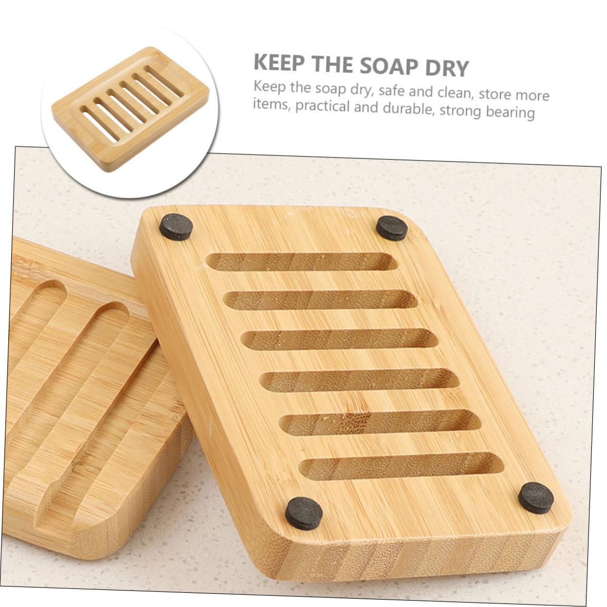 OUNONA 5 Piezas Soporte de Jabón de Bambú para Cocina y Jabonera con Drenaje y Soporte para Esponjas de Limpieza y Jabón Accesorio Práctico