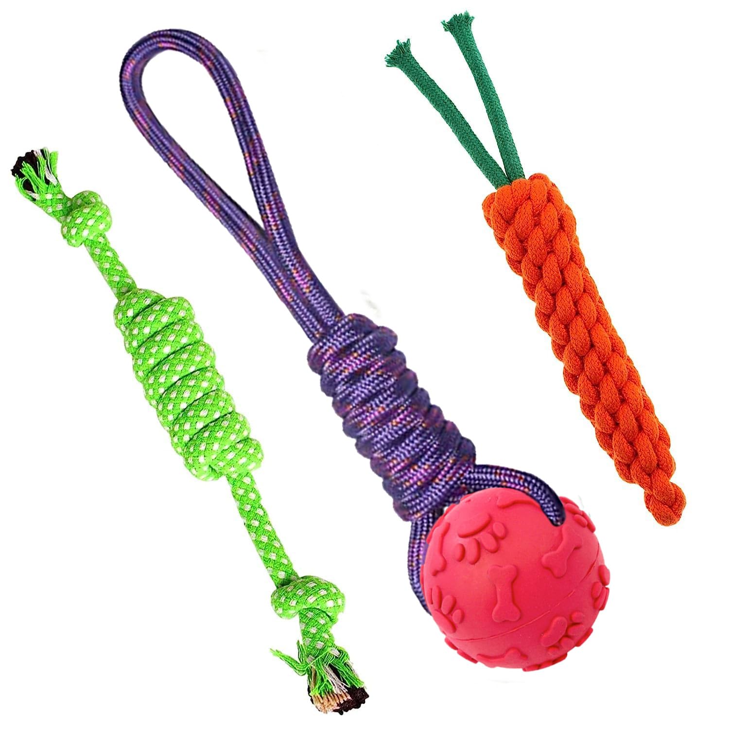 Dog Chew Toys Cotton Puppy Teething Chew Tug Toy, Heavy Duty Dental Dog Rope Toys Kit Medium For Small Breed, Carrot Indestructible Dog Toys(Pack 3, Color May Vary)
