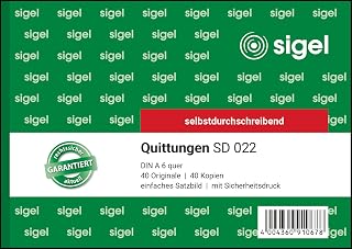 Sigel SD022 Invoice Books 'Quittung' A6 Landscape 2x40Blatt Carbonless Block – Free Shipping. Pack of 1