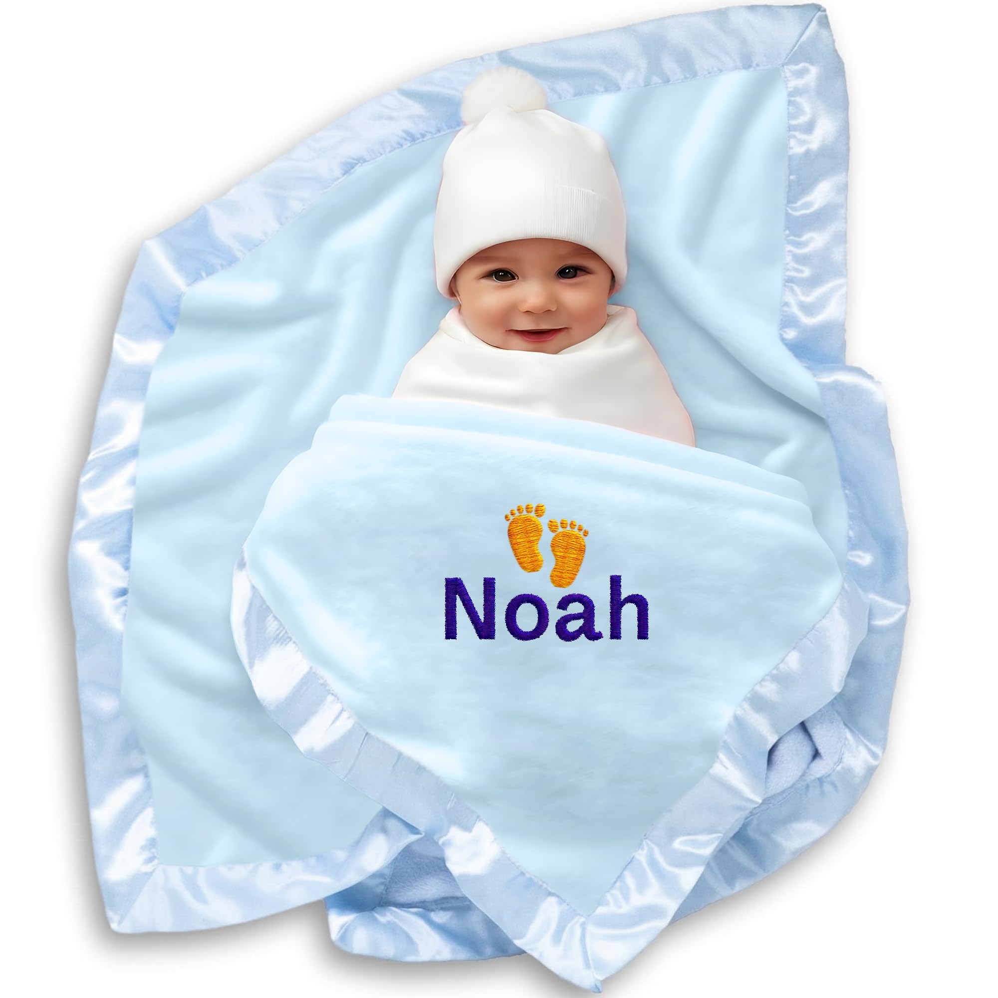 Ships Next Day Personalized Baby Blanket with Embroidered Name - Soft Customized Baby Blanket for Boys and Girls Made in USA - Personalized Custom Blanket with Name - Blue