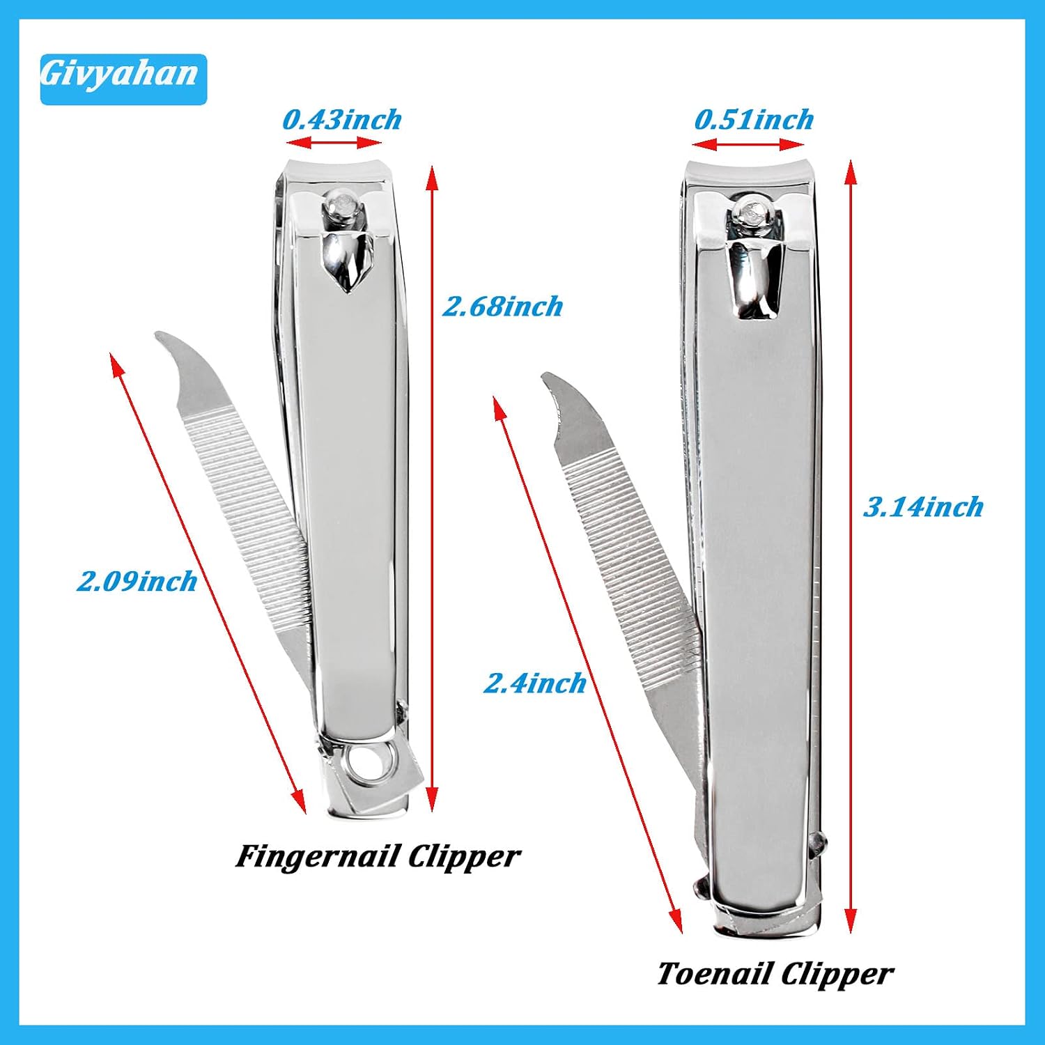 Nail Clippers Set,Sharp Stainless Steel Toenails and Fingernails Clipper Cutter,Professional Pedicure and Manicure Kit for Men Women(2pcs Silver)