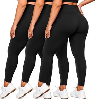 HLTPRO Plus Size High-Waisted Leggings 3-Pack, 4-Way Stretch, Non-See-Through