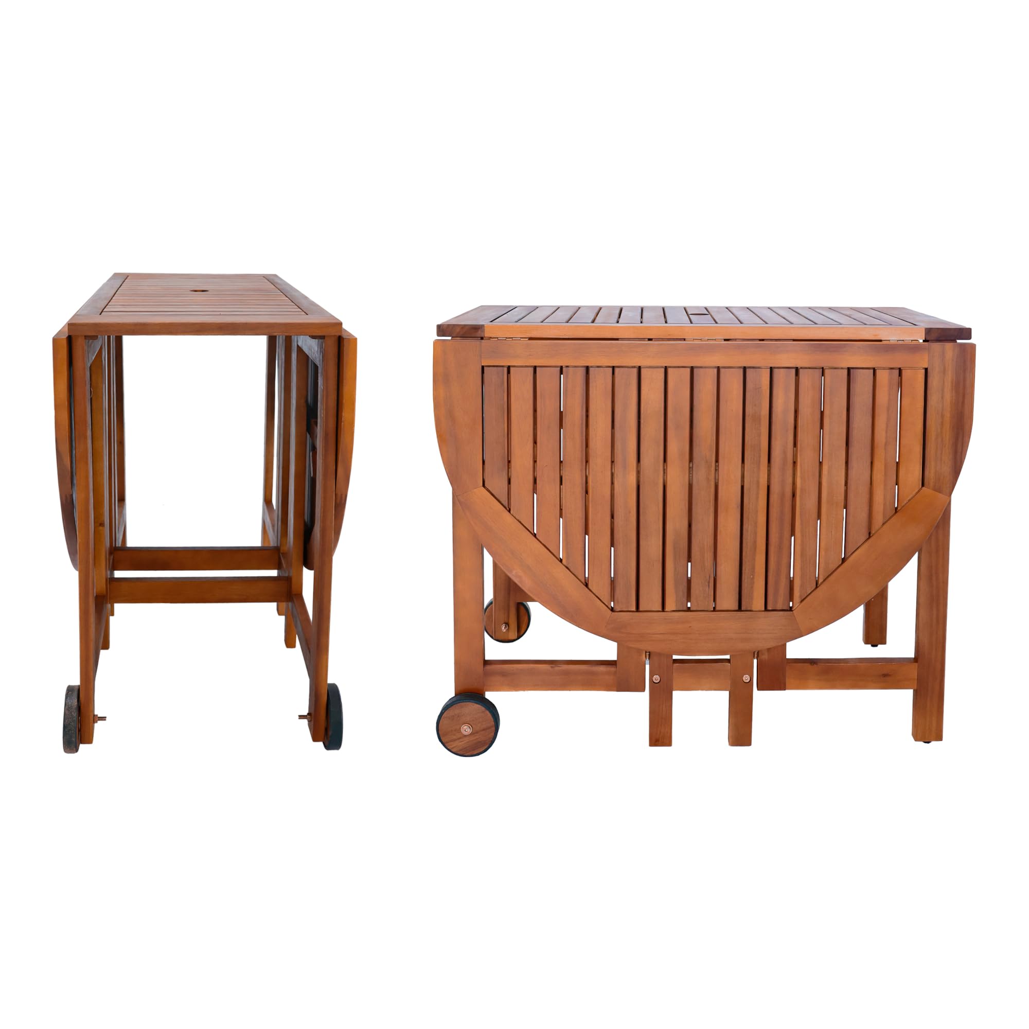 [en.casa] Muebles de Terraza con 1 Mesa de Comedor 6 Sillas Plegables Conjunto de Muebles de Jardin Exterior 7 Piezas con Abertura para Sombrilla Madera de Acacia 74 x 150 x 90 cm - Natural