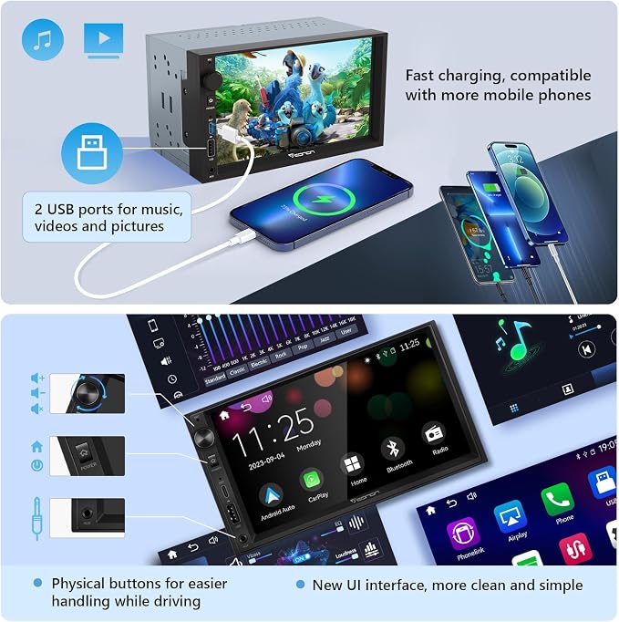 Autoestéreo doble din Eonon 7" X3 con Apple CarPlay y Android Auto miniatura 7