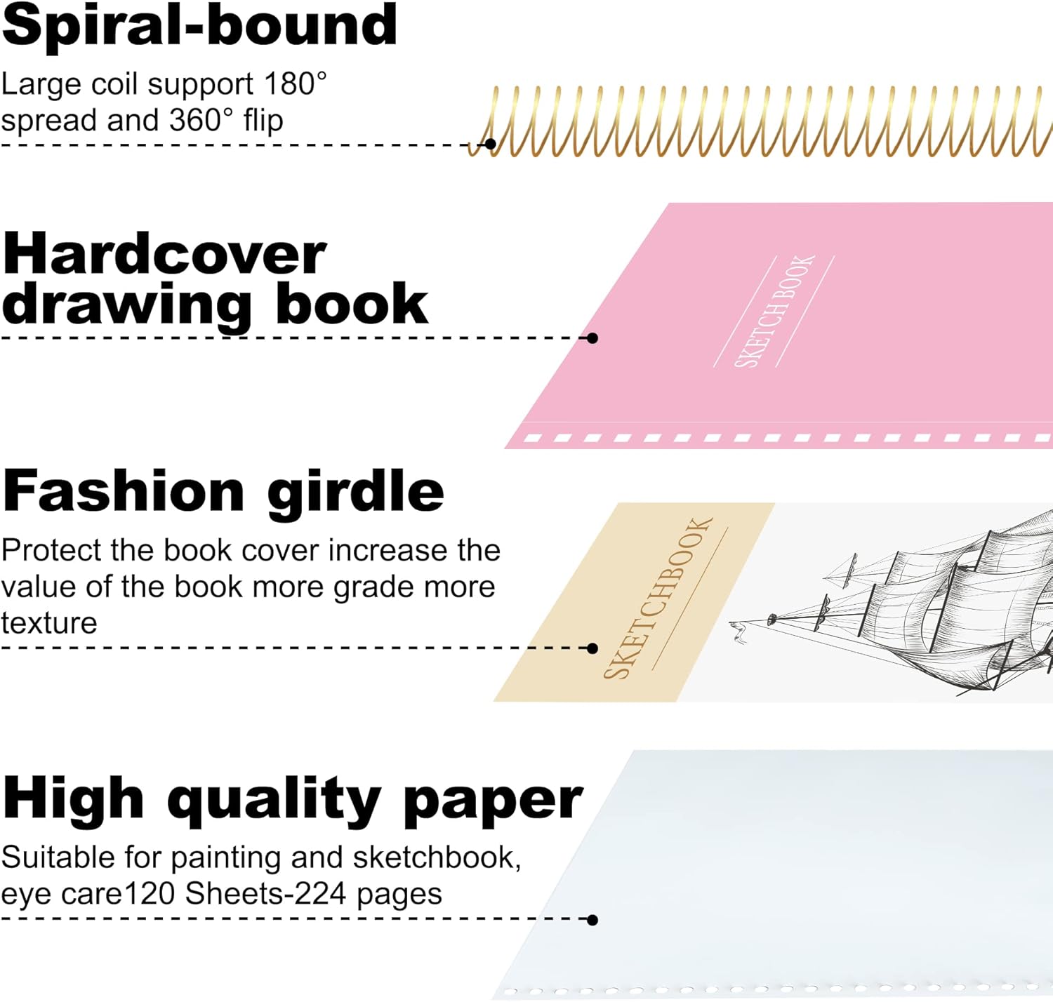 2 Pack Hardcover Sketchbook for Drawing 120 Sheets Spiral Bound 9 x 12 Sketch Pad Premium Art Sketchbook Artistic Drawing Painting Writing (68lb/100gsm) for Kids Adults Beginners Artists, Pink+Blue