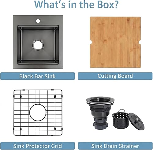 Miniatura 6 de Fregadero de barra negro desplegable de 17 x 19 pulgadas, fregadero pequeño para caravana, barra de acero inoxidable de calibre 16 y fregaderos