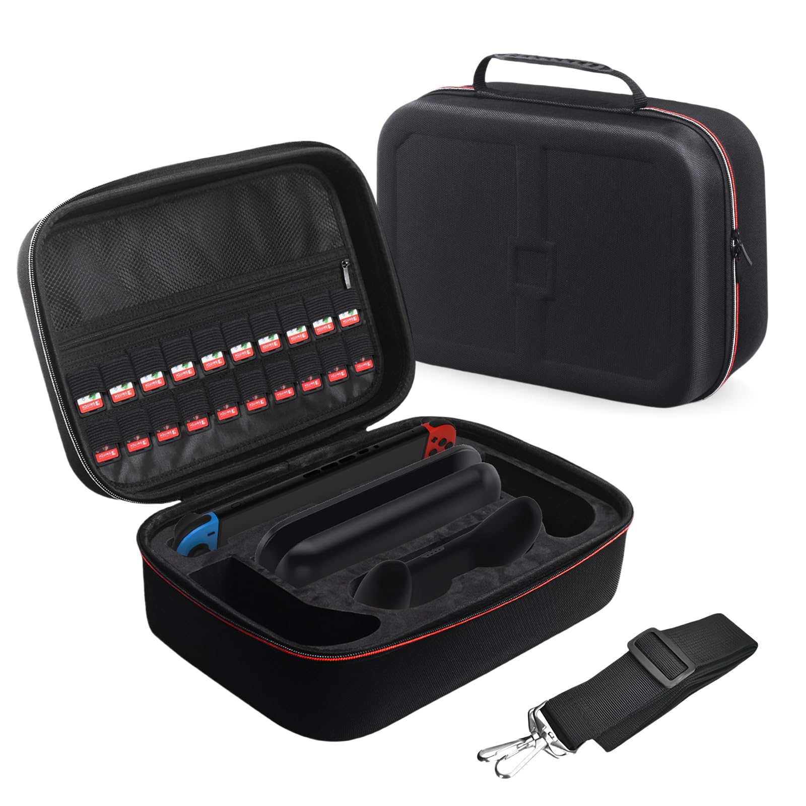 AriKroii Étui pour Nintendo Switch 2,Sacoche de Protection et Transport Big Carry Case Console pour Switch 2,Filets Rangement Accessoires , 20 Compartiments Jeux (Noir)
