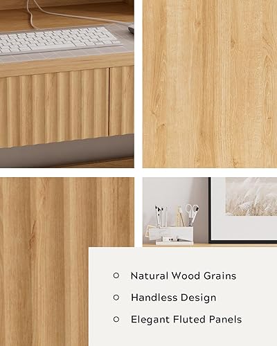 Miniatura 3 de Escritorio ejecutivo de 47 pulgadas con cajón estriado, moderno escritorio de oficina en casa con soporte largo para monitor y 2 cajones, escritorio