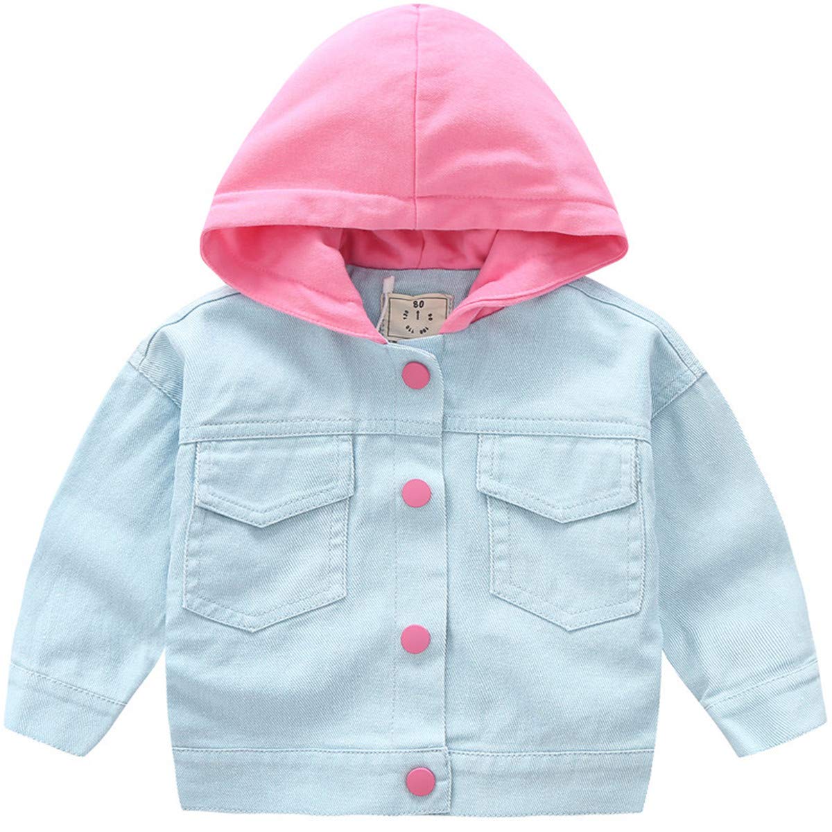 REWANGOING Baby Toddler Little Kids Girls Sweety Candy Color Letter Print Hoodie Cotton Jeans Jacket Outwear 1-2 Years Blue