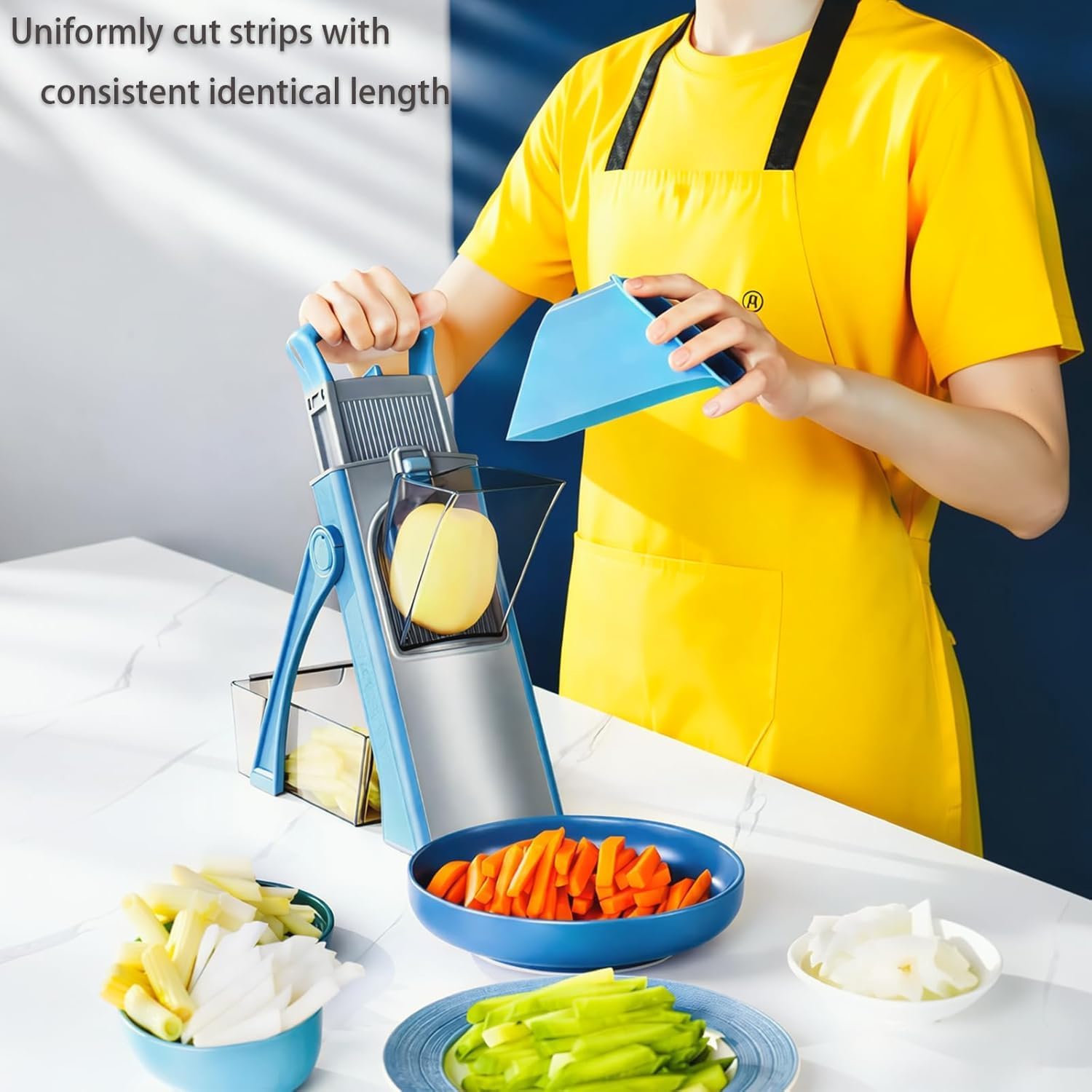Mandoline Vegetable Slicer - Safe Multifunctional Chopper For Salad, Onion, Potato, Julienne, Cabbage - Manual Veg Dicer & Peeler For Home Cooking (blue)