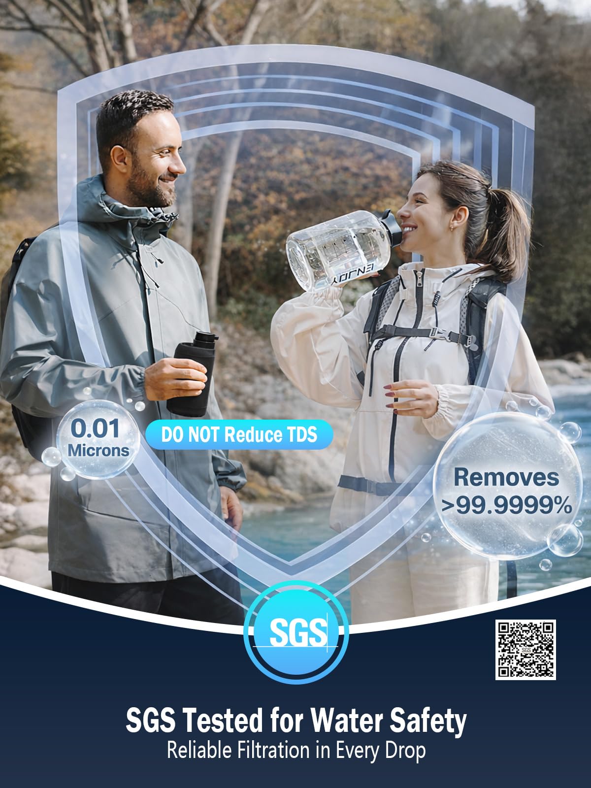 BKLES Filtro de agua eléctrico para camping, purificador de agua portátil para supervivencia, sistema de filtración de 6 etapas de 0,01 micras con luz de emergencia para senderismo, mochileros y uso