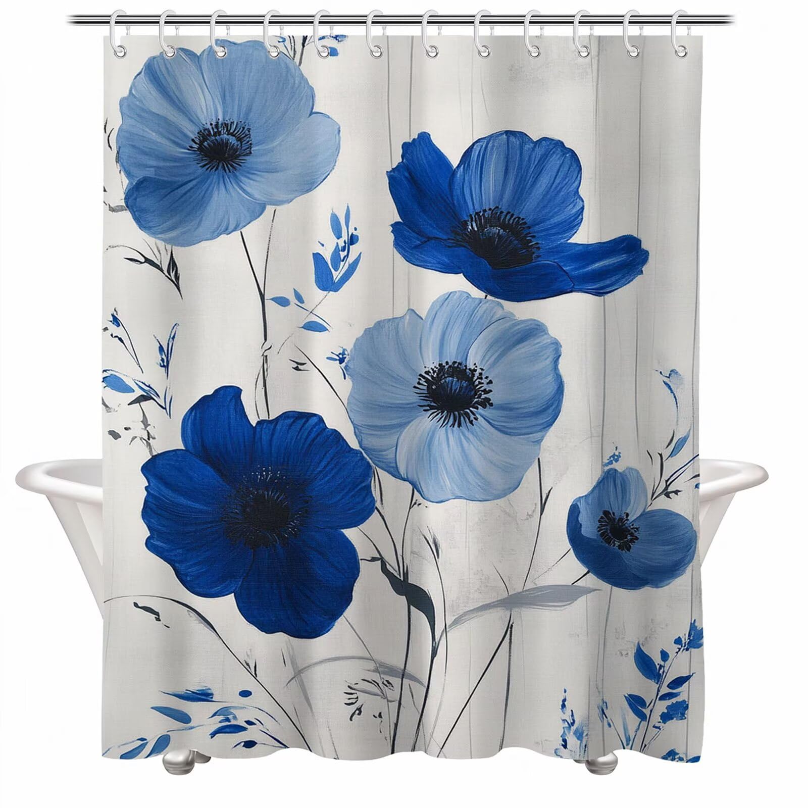 Rideau douche bleu et ivoire en polyester pour une salle de bain moderne et relaxante