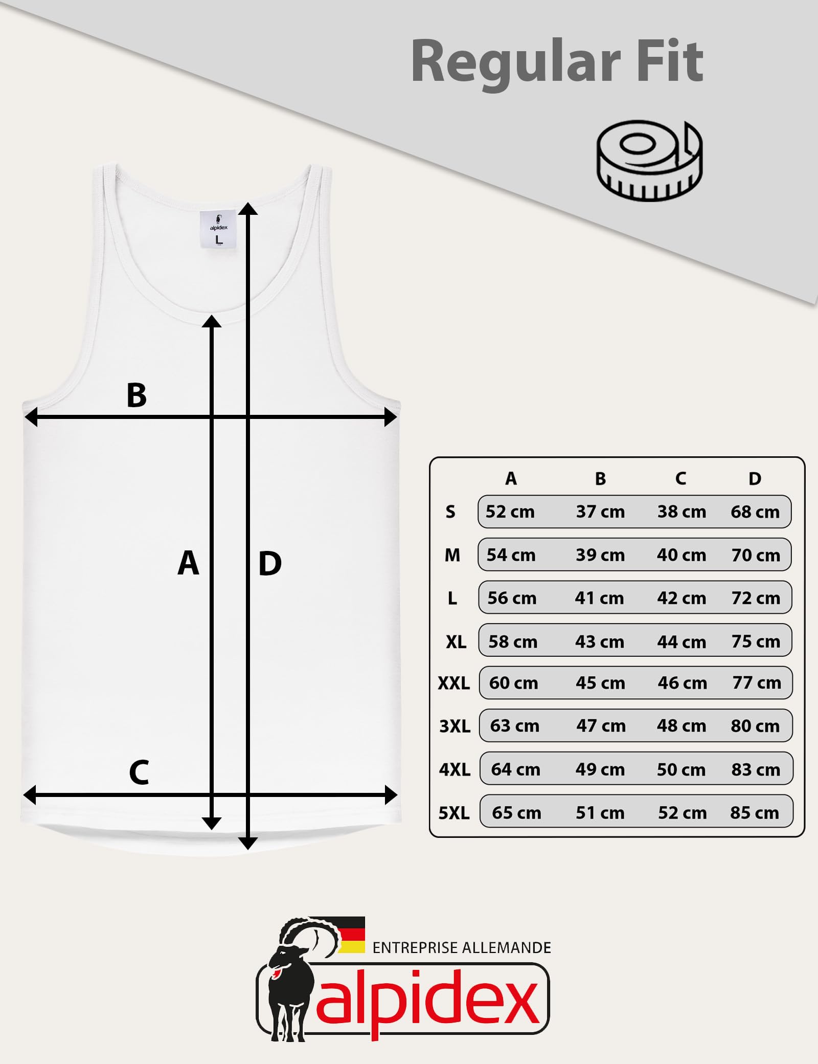 ALPIDEX Lot de 5 Maillot de Corps 100% Coton Débardeur Homme