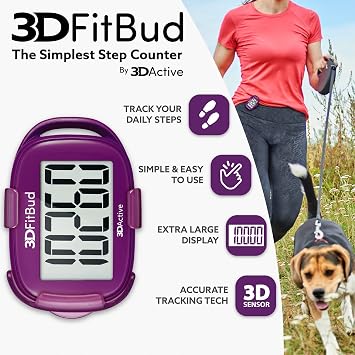 3DFitBud Simple Step Counter Walking 3D Pedometer By 3DActive with Clip Lanyard Accurate Step Tracker Large Display Easy to Use for Kids Men Women Adults Seniors - A420S