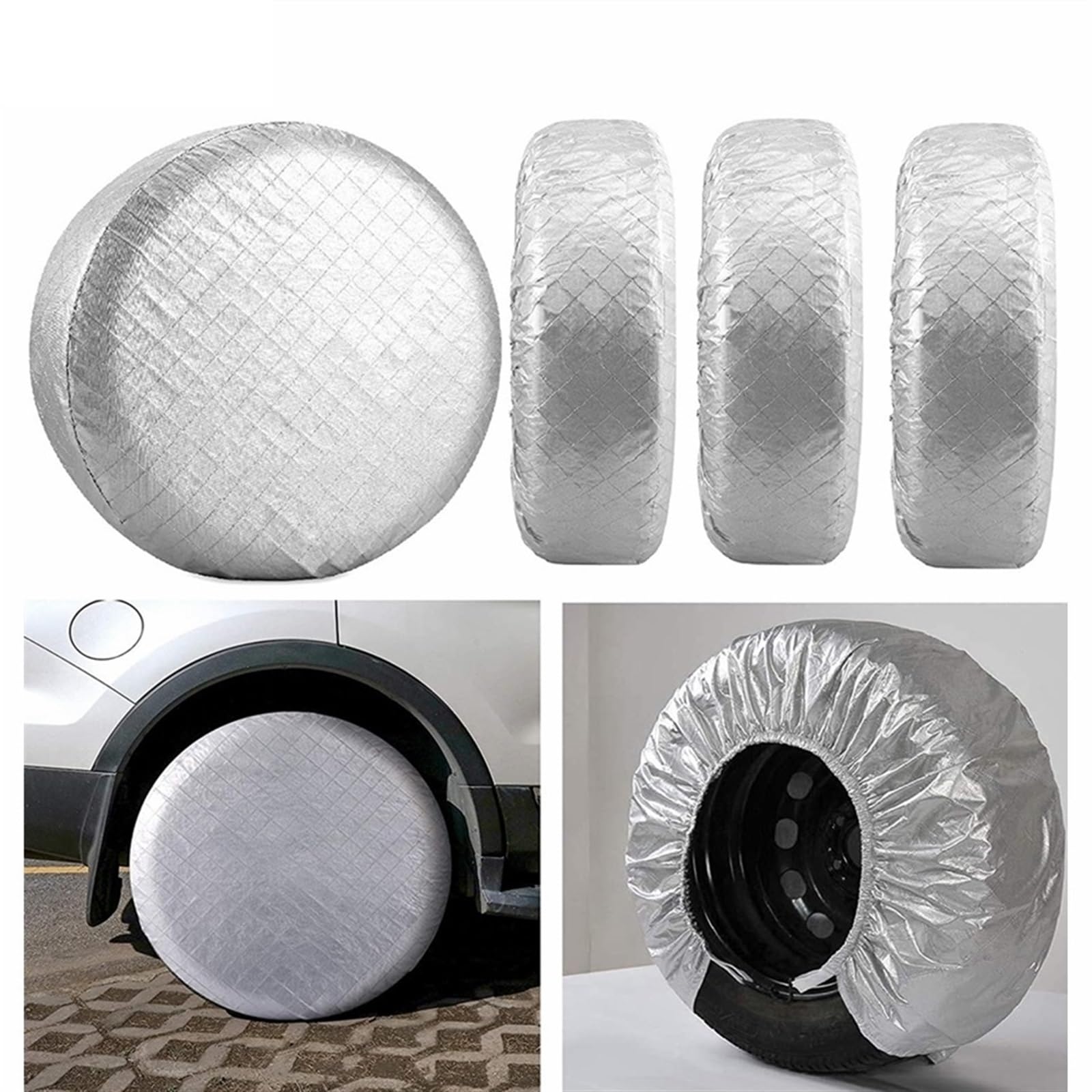 Reifentaschen Silberne Reifenabdeckungen for Räder, Oxford, wasserdicht, UV-Sonnenschutz for universelle Van-SUV-Fahrzeuge, Durchmesser 19"-42" (Color : 4 Pack 23-26)