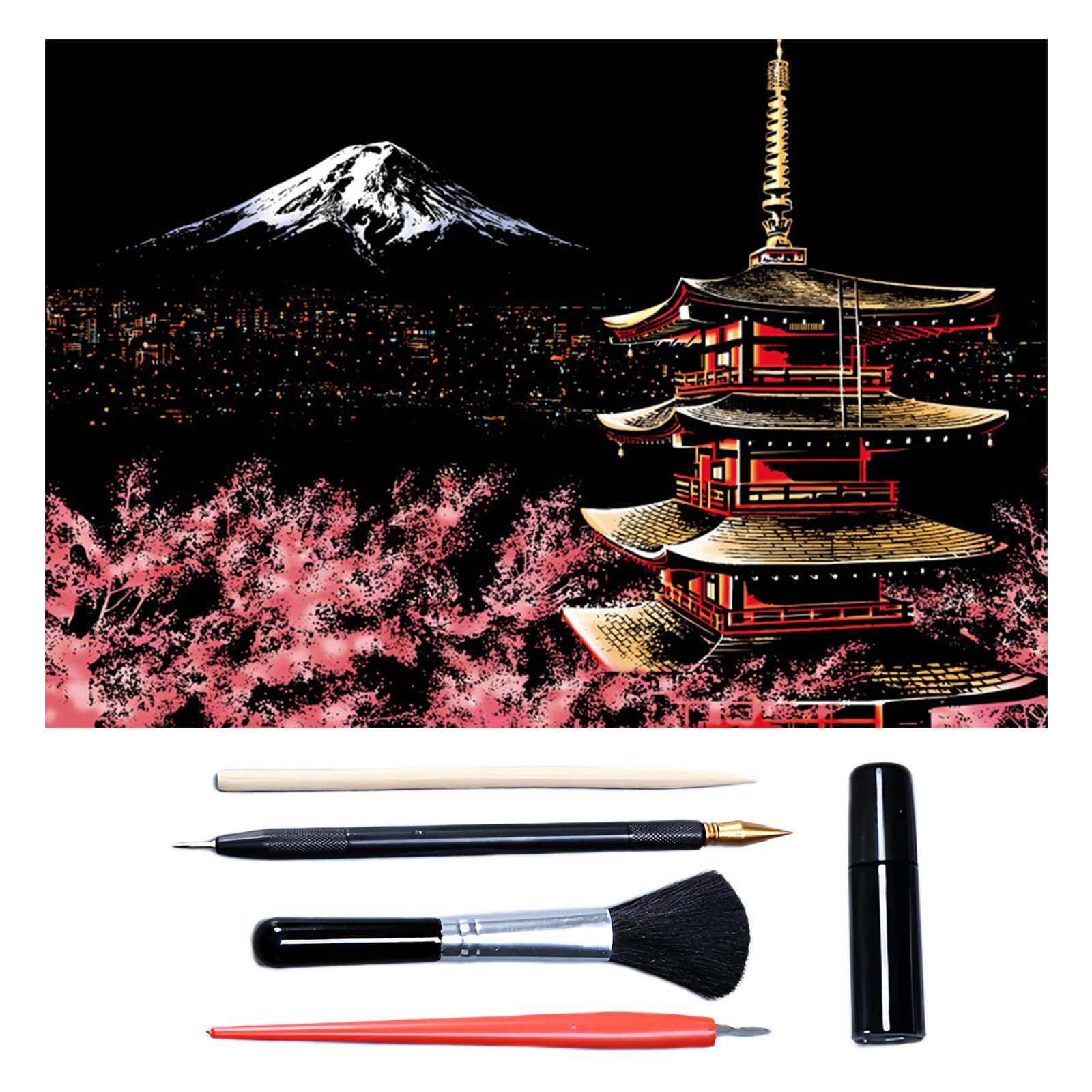 Scratch Art for Adults & Teens, Paint by Scratch 16 X 11.2 Inches, Scratch Off Paper Painting, Scratchart Kit Ornaments, Colorful Sketches Rainbow Scratch Art (Mount Fuji)