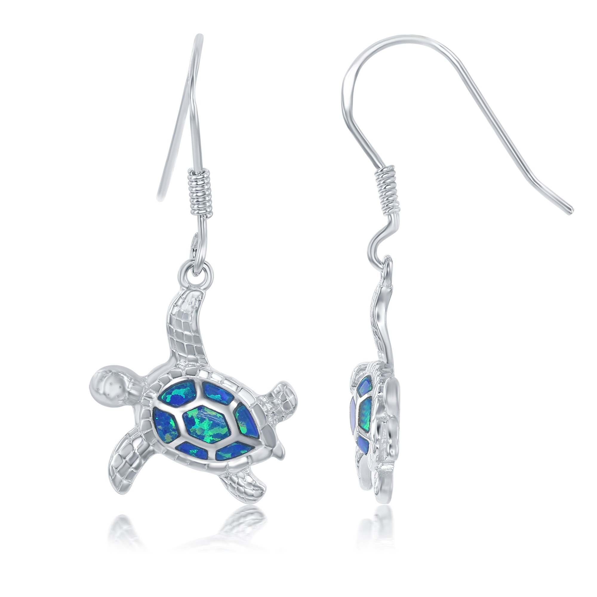 Beaux BijouxSterling Silver 925 Created Blue Opal Nautical Sea Turtle Earrings
