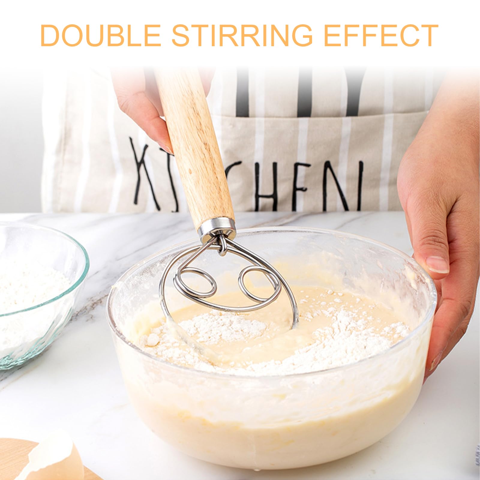 Acpetdr 2PCS Dough Whisk Bread Whisk Manual Dough Mixer Stainless Steel Bread Whisk, for Home Bakery, Cake Shop - Image 3