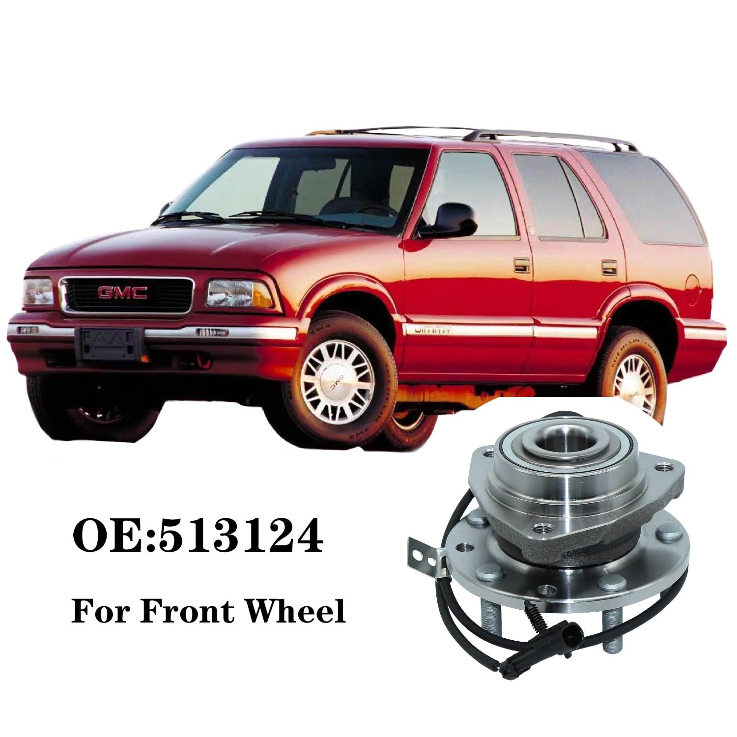 513124 Front Wheel Bearing and Hub Assembly for 4x4 Chevy Blazer/S10, GMC Jimmy/Sonoma, Oldsmobile Bravada, Isuzu Hombre 5 Lug w/ABS