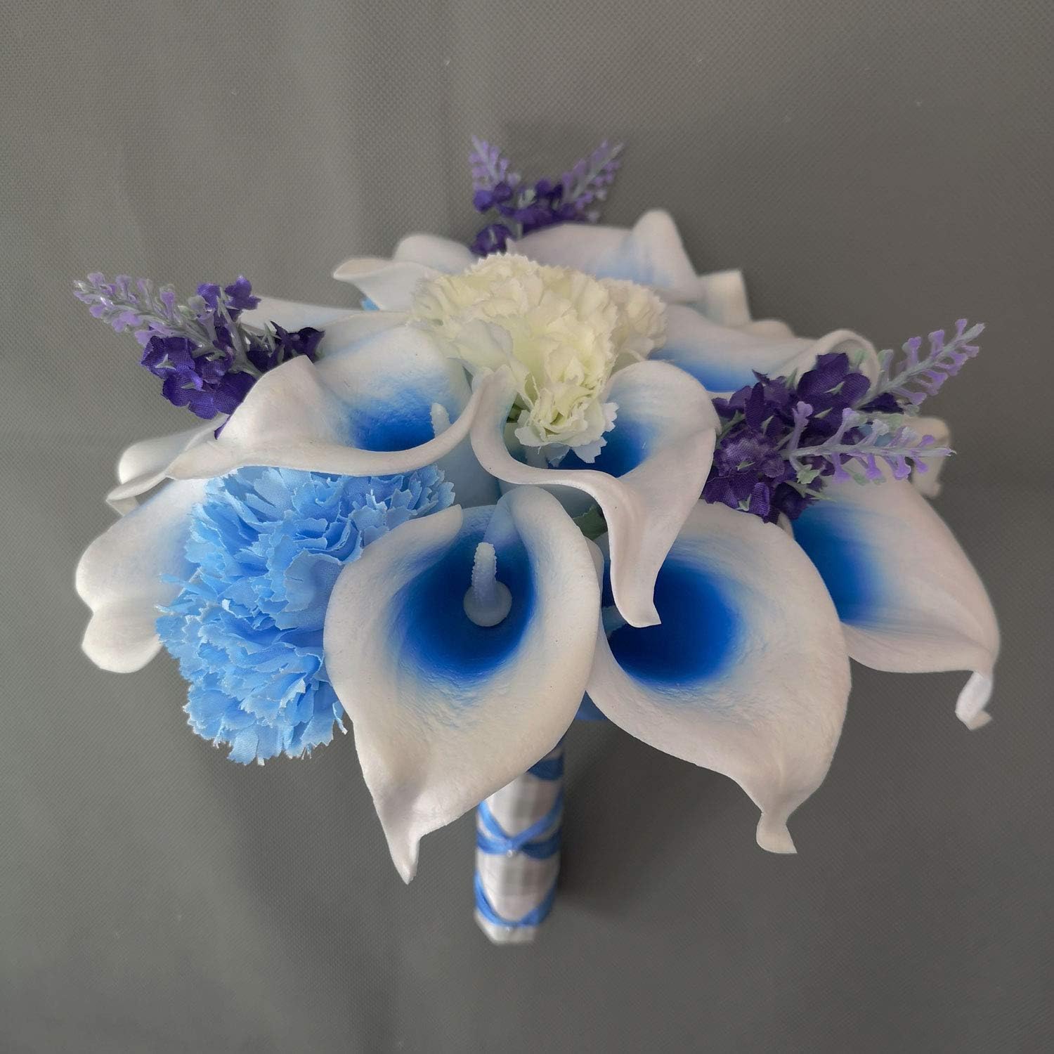 Royal Blue Picasso Calla Lilies Wedding Floral Set (Bouquet with Carnation and Lavender)
