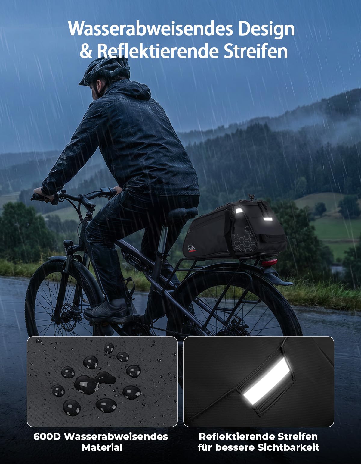 KEMIMOTO 2 IN 1 Fahrradtasche mit Kühlfunktion, 17L Kapazität - 11L Gepäckträgertasche mit Abnehmbarer 6L Isoliertasche, Mehrere Fächer, mit Tragegriff und Schultergurt, Fahrrad Taschen hinten