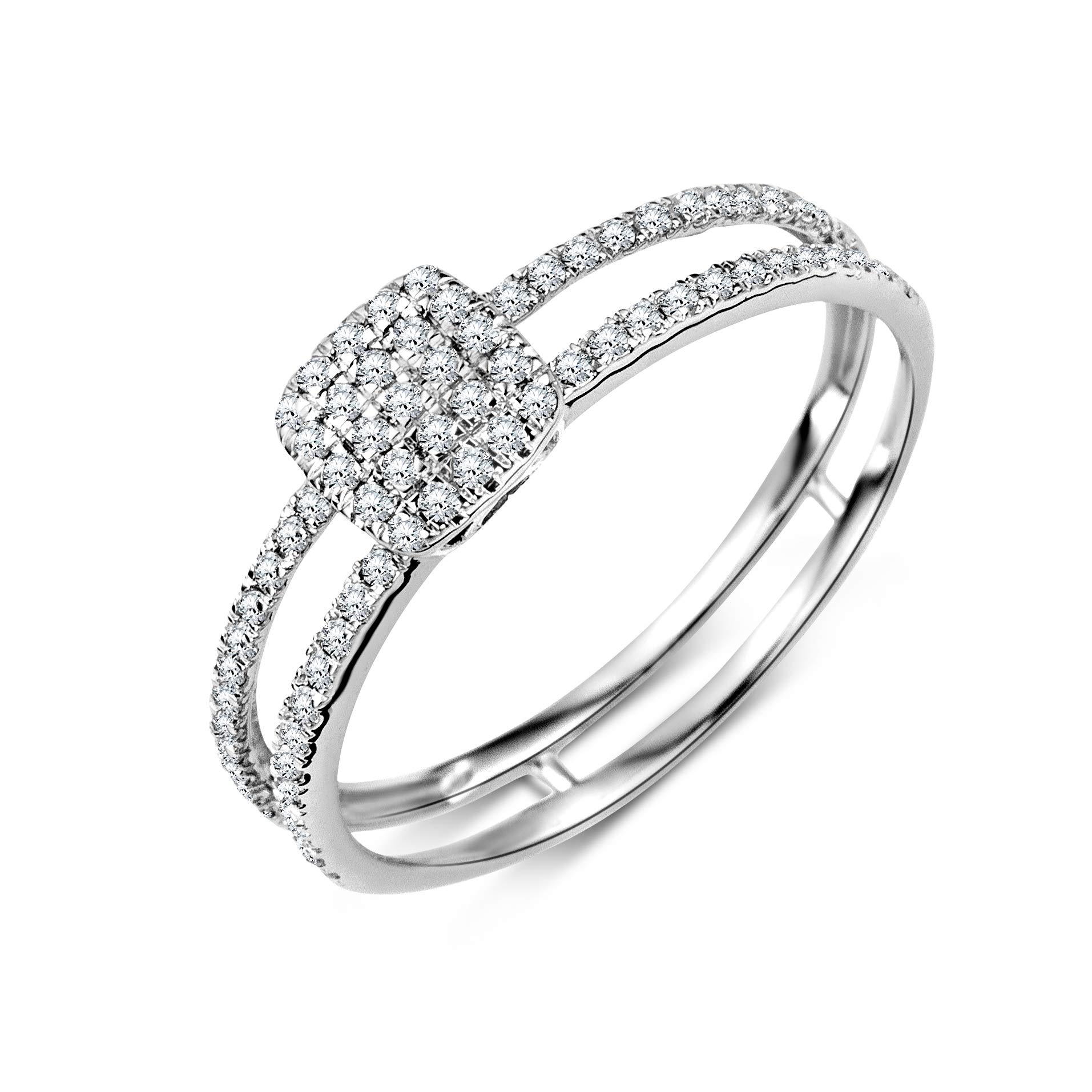 MIORE Anillo de compromiso para mujer con diamante pavé, doble fila, oro blanco de 9 quilates, diamantes de 0,24 quilates