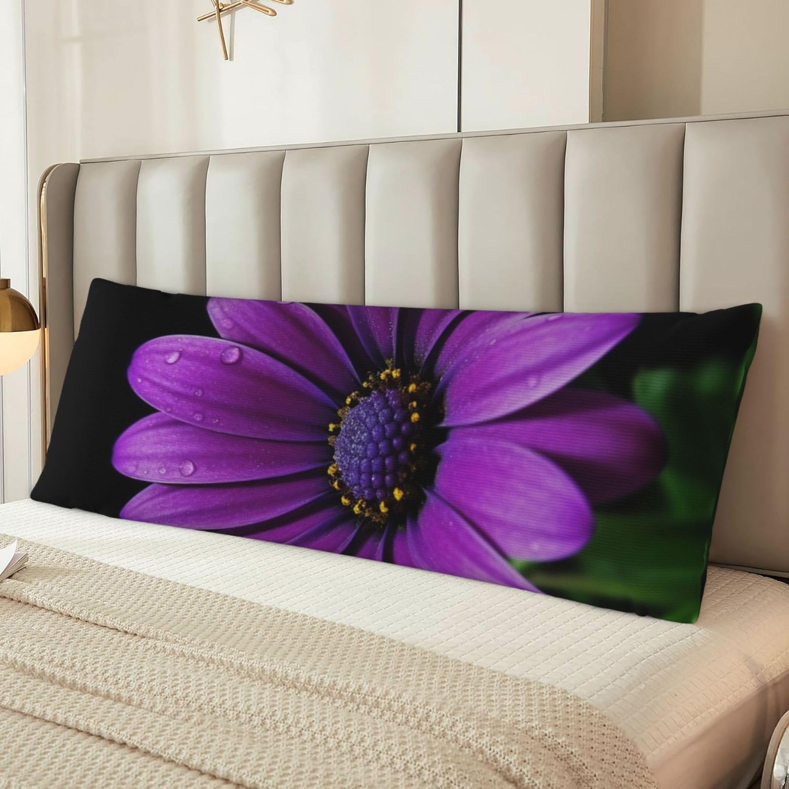 Fodpand Women's Black Purple Daisy Body Pillow Cover 20X54 Inches Soft Microfiber Long Pillow Case For Sleeping & Side Sleepers Comfy Breathable Decorative Body Pillowcase Gifts For Men