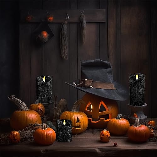 Miniatura 3 de CVHOMEDECO. Juego de 3 velas LED parpadeantes sin llama con purpurina que funcionan con pilas para el hogar, boda, Halloween, decoración de Navidad.