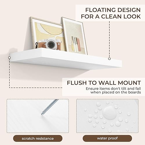 Miniatura 6 de RICHFOCUS Estantes flotantes de 36 pulgadas para pared, paquete de 2 estantes para dormitorio, cocina, baño, estante flotante de madera rústica con