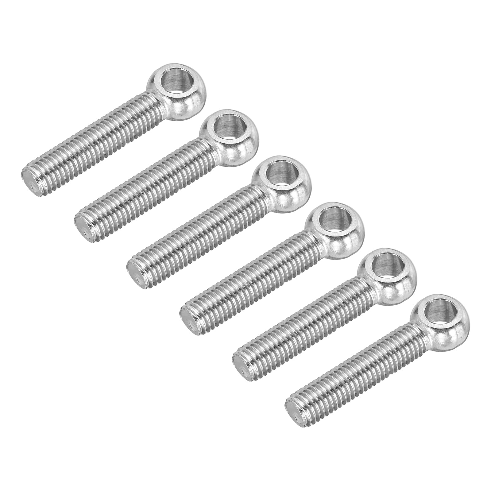 Defanex M12 x 60mm Shoulder Swing Lifting Eye Bolt, 6 Pcs 304 Stainless Steel Full Thread Machinery Fisheye Eye Hole Rigging Bolt for Home Renovation Pipeline Gate Valves, Silver