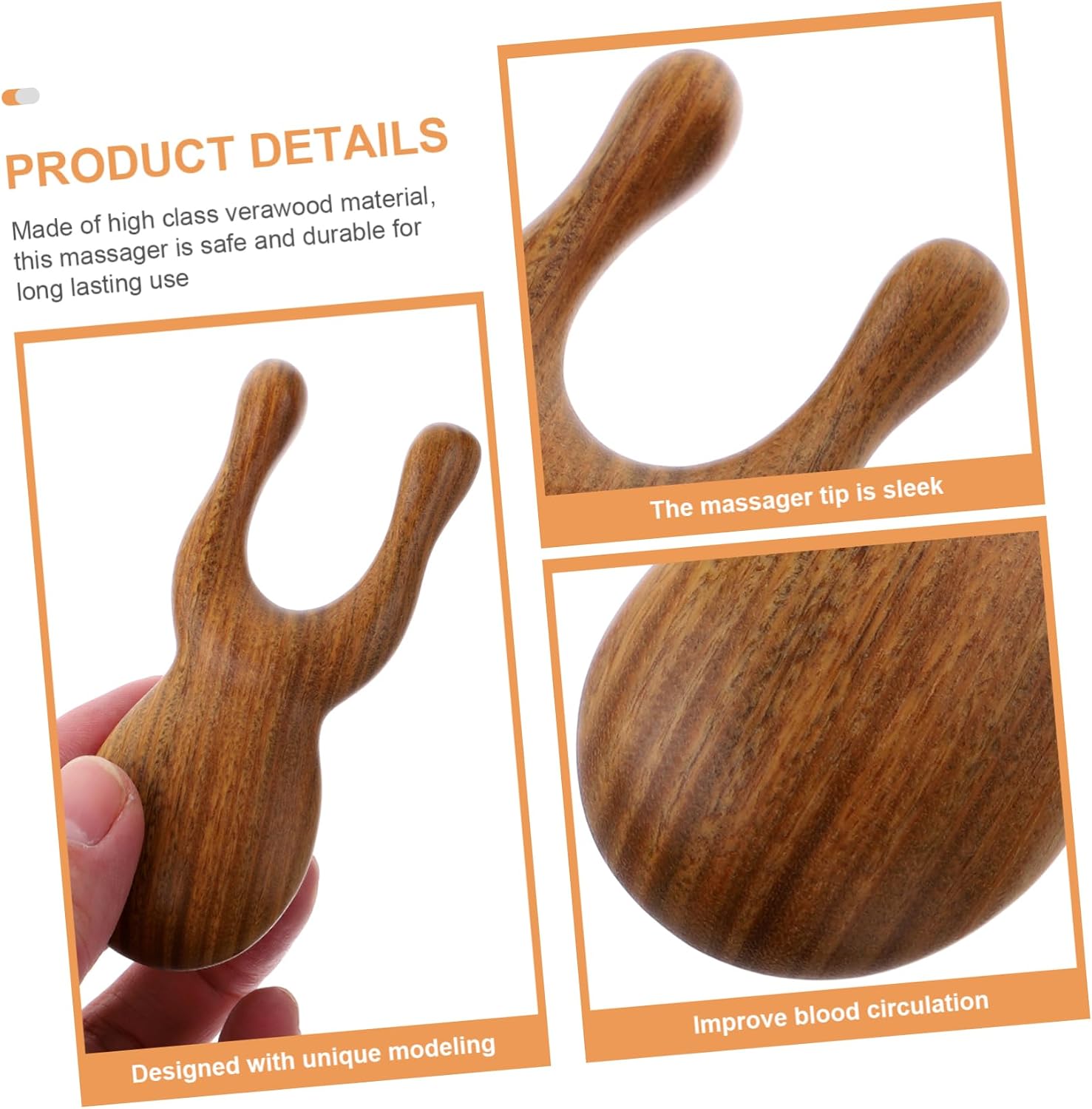 Verawood Massage Comb for Scalp and Back Brown image 3