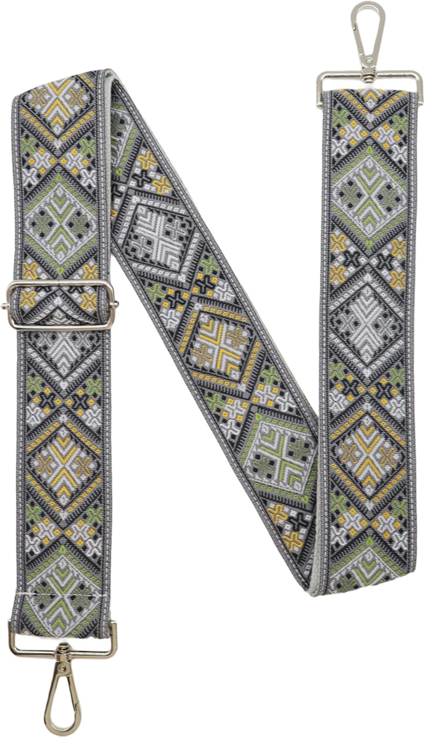 Crossbody Straps Silver Hardware for Purses Purse Strap 2" Wide Shoulder Strap Adjustable Replacement,Retro Jacquard Embroidery for Shoulder Bags