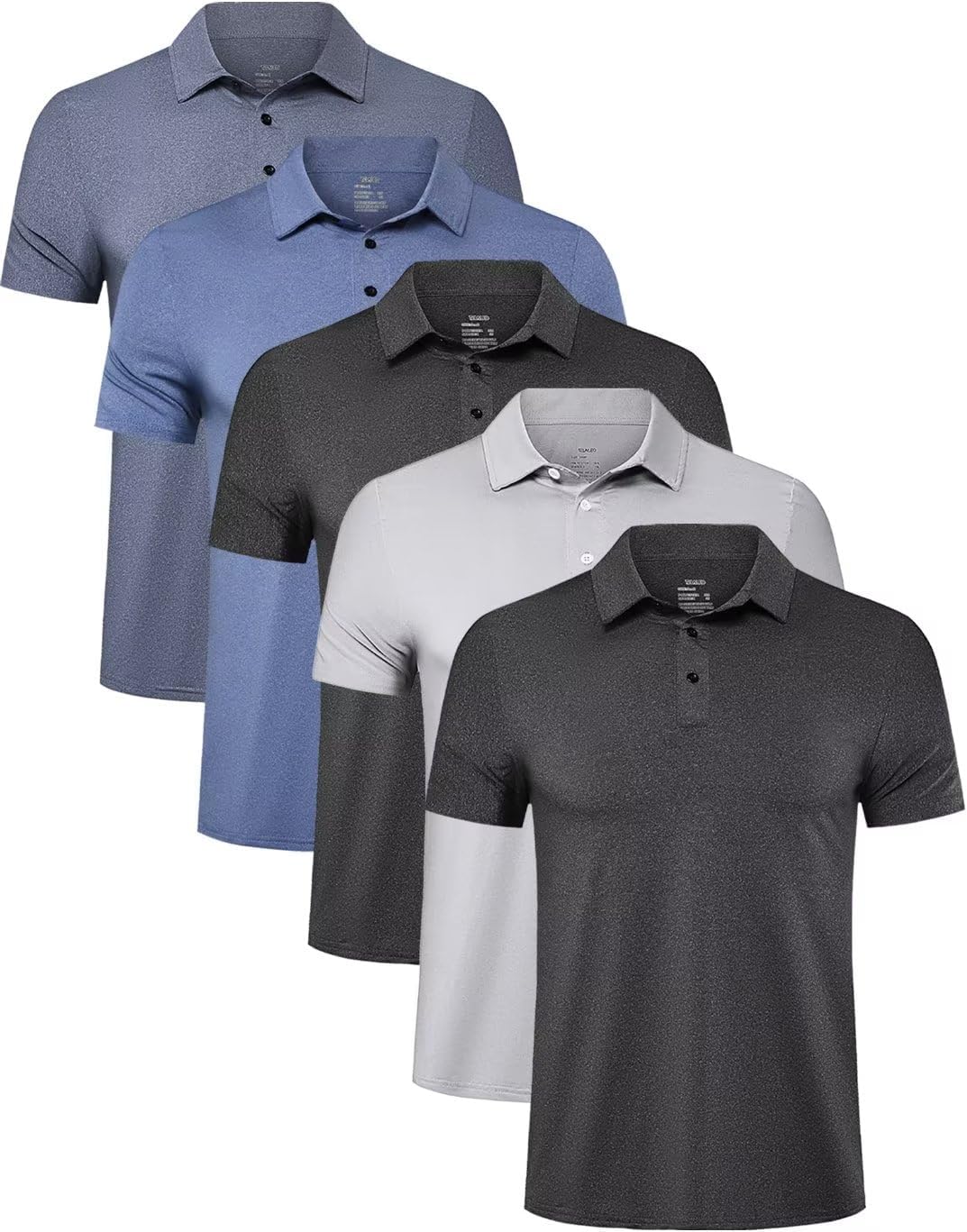 TELALEO 4/5 Pack Mens Polo Shirts Quick Dry Short Sleeve Golf T Shirt Performance Moisture Wicking Casual Workout, 2black/Light Grey/Light Blue/Blue(5 Pack), Large