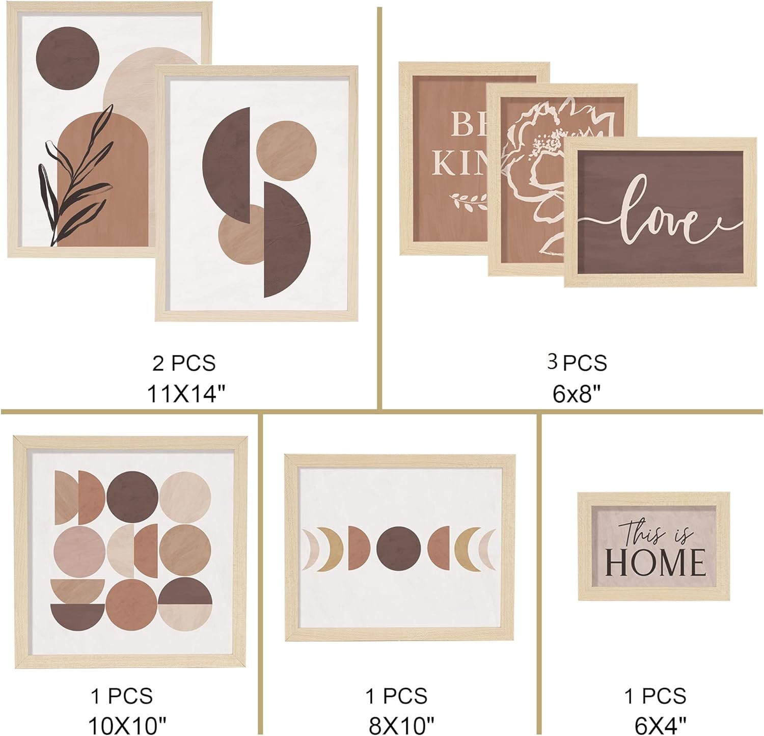 ArtbyHannah Modern Abstract Framed Wall Art, Aesthetic Minimalist Picture Frame Set for Stairway, Living Room, Entry, 8 Pack Assorted Size-11"x14", 8"x10", 6"x8"