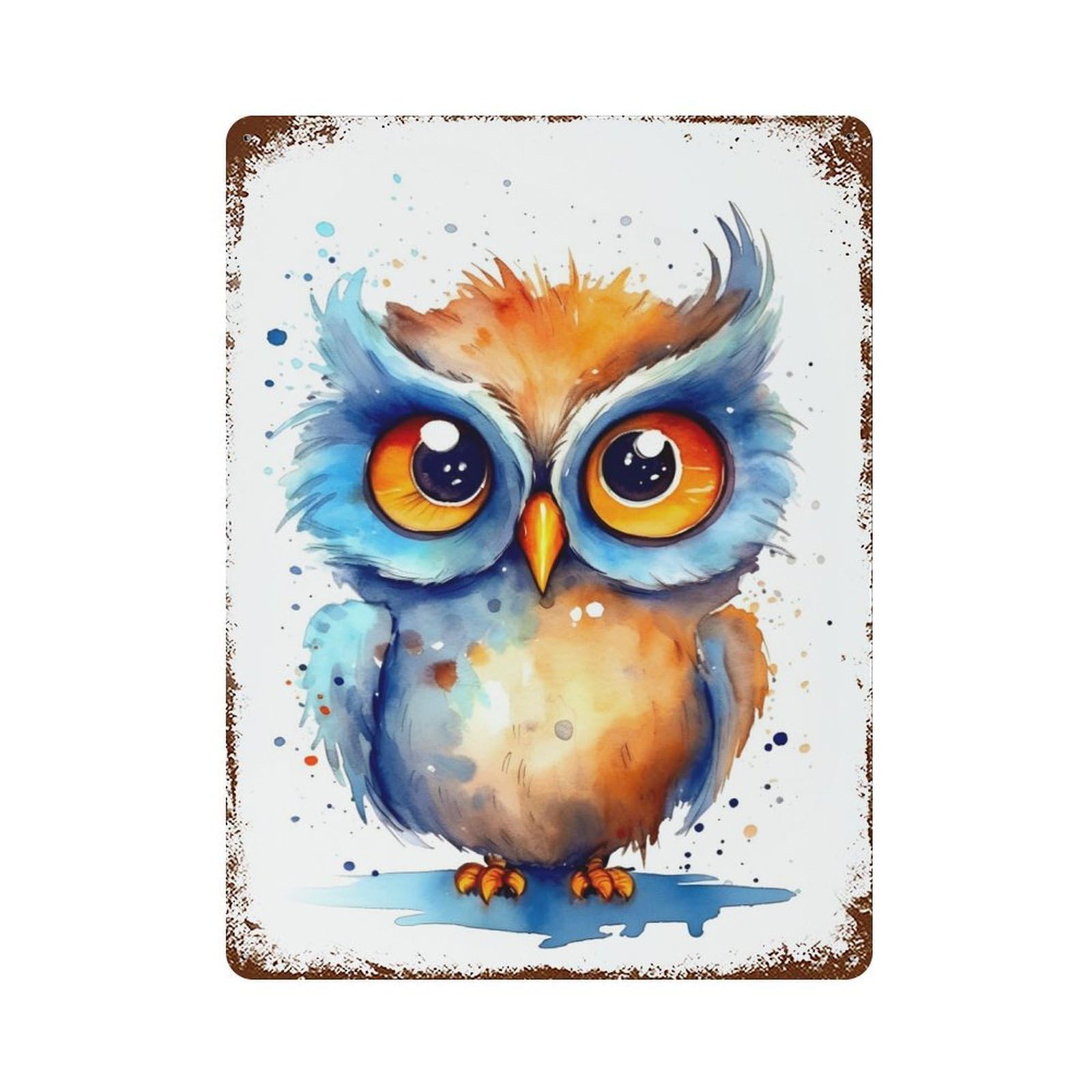Vintage Rust Metal Sign Cute Baby Owl 15.7"x11.8", Shabby Chic Decor for Cafe, Home Bar And Lounge Decor