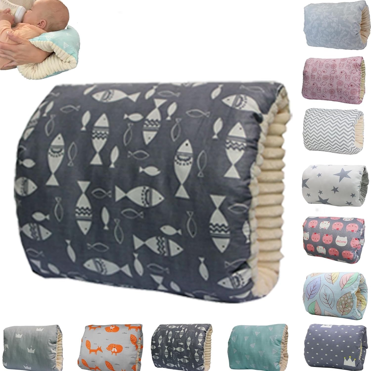 MKXPWMKS Cozy Cradle Pillow, Cozy Cradle Arm Pillow, Baby Nursing Pillow Head Support Pillow for Breastfeeding Bottle Feeding (White Gray Star)