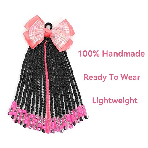 Miniatura 8 de Extensión de cola de caballo para niños con cuentas, trenzas, extensiones de cabello sintético con lazos de protección, peinado fácil de moda para