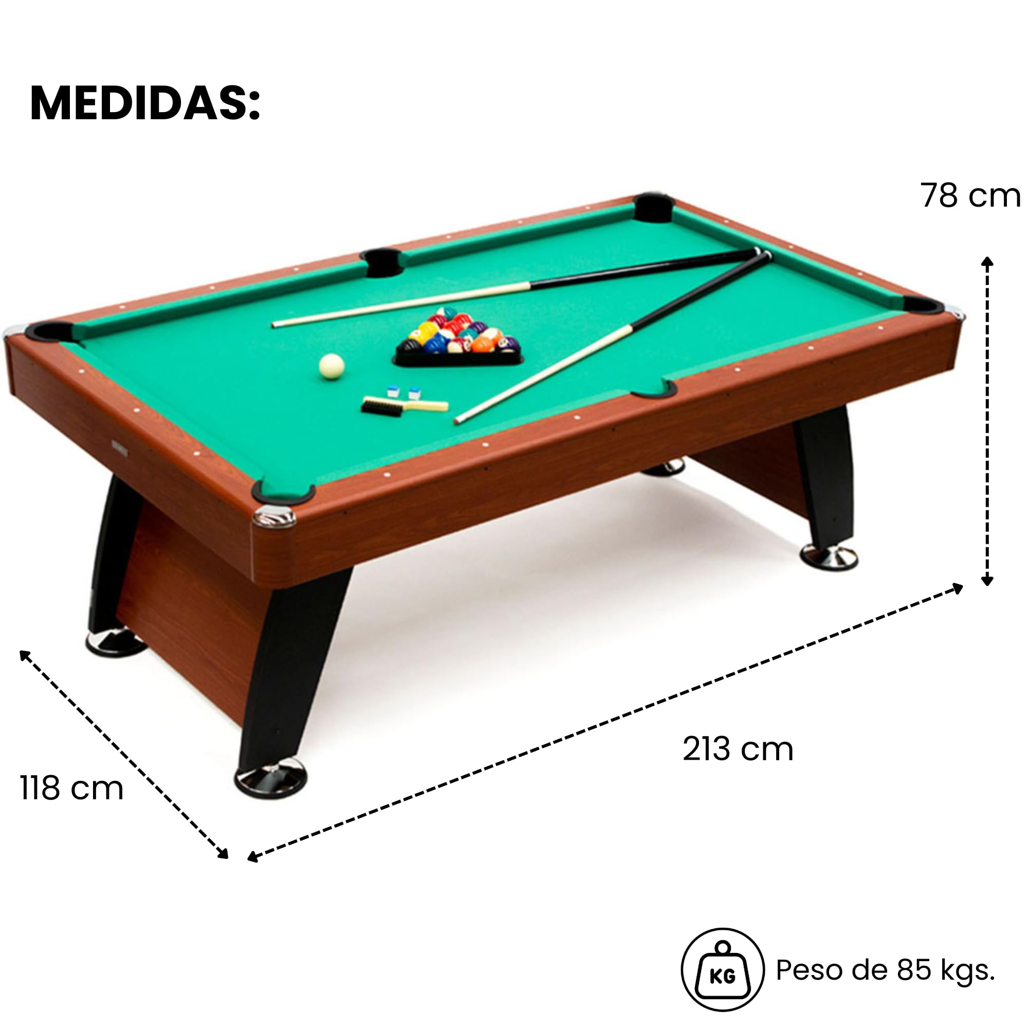PL Ociotrends Mesa de Billar Semi Profesional Alejandría | Color Verde Clásico con Niveladores en Todas Las Patas | Incluye Juego Completo de Accesorios