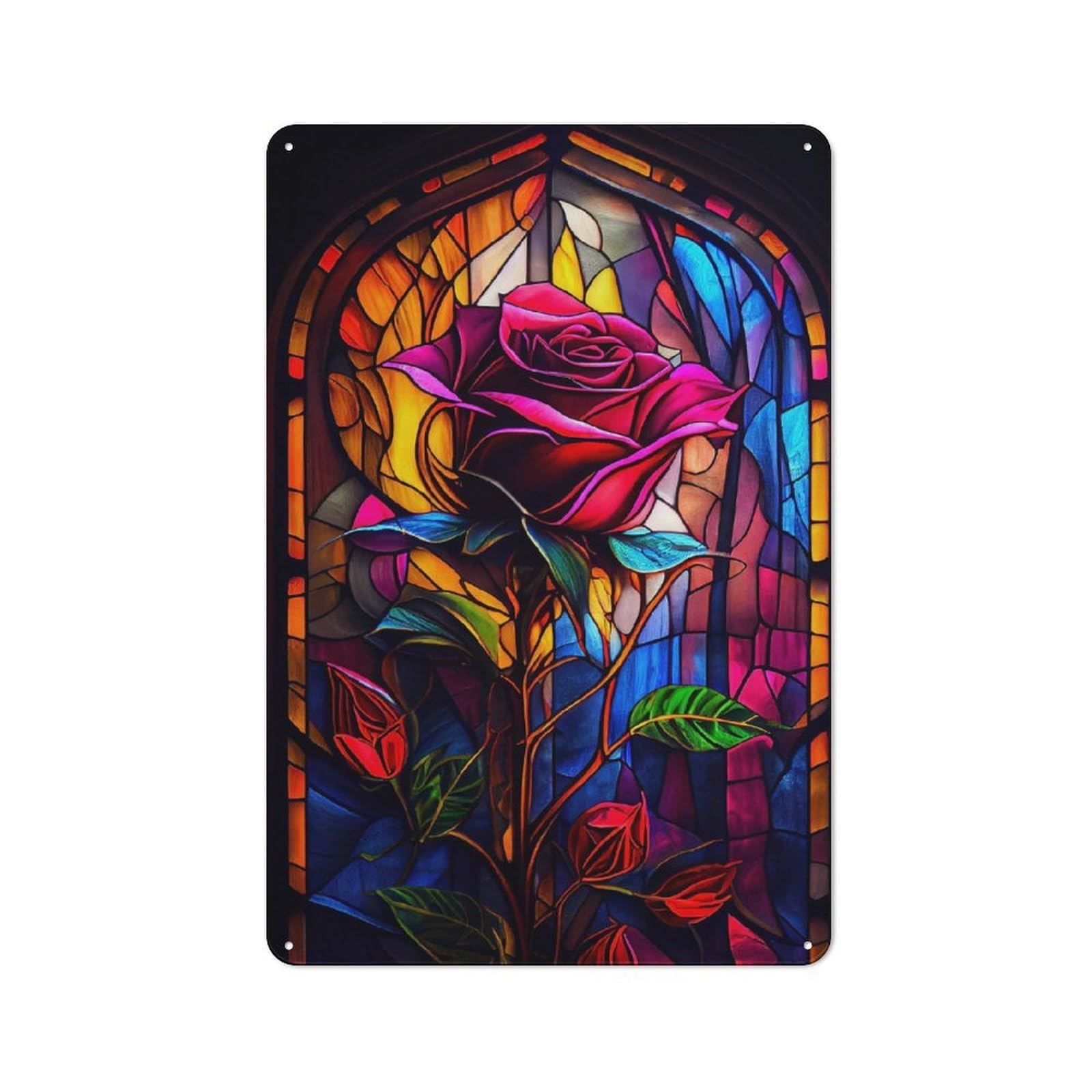 Junmoney Valentines Stained Glass Tin Wall Plaque 30X20cm With For Hobby Room Or Studio, For Metal Sign Collectors, For Kitchen And Home Bar Decor