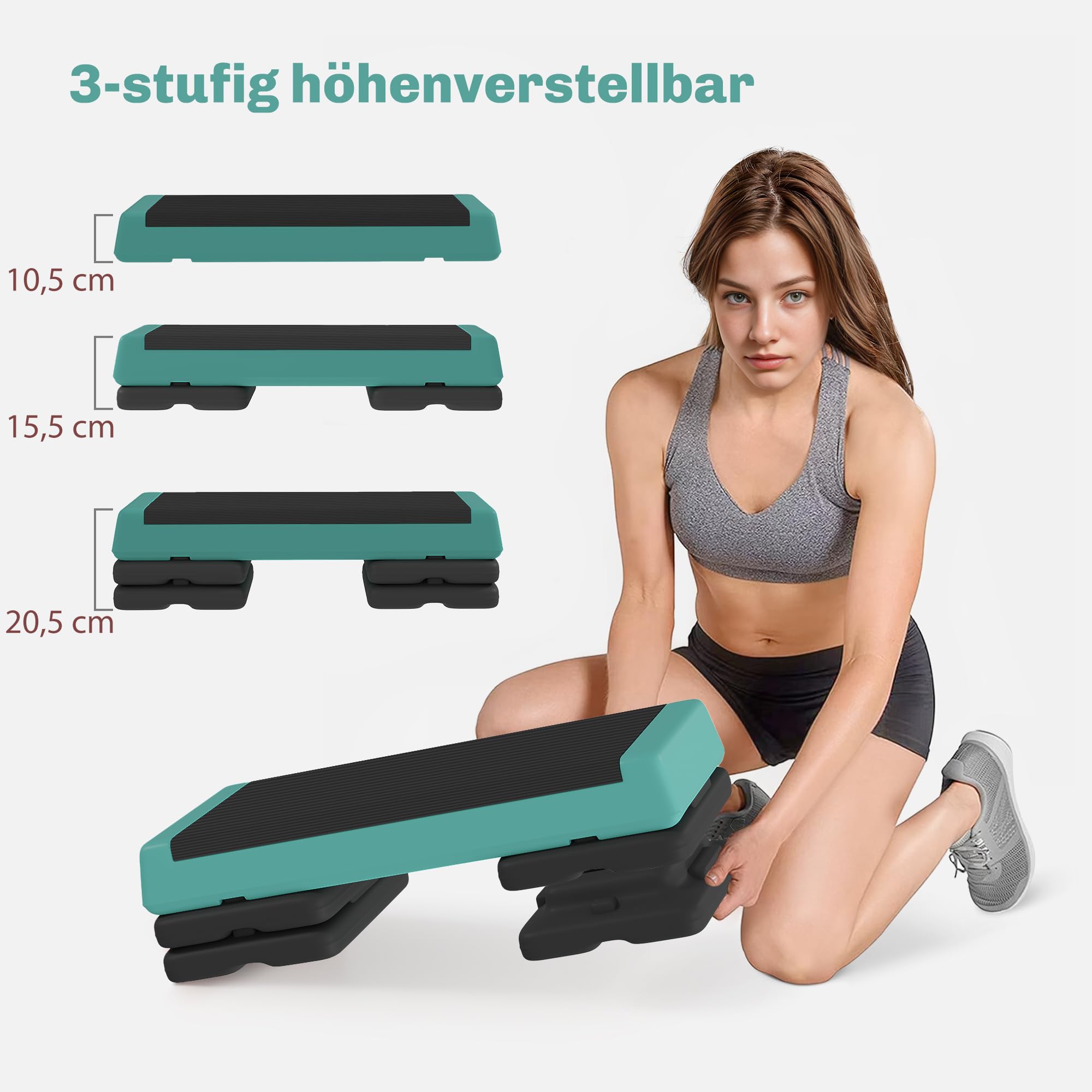 SPORTNOW Steppbrett höhenverstellbar Fitness Aerobic Stepper mit 3 Stufen (10,5/15,5/20,5 cm), Anti-Rutsch-Matte, Rutschfest Step Bench für Zuhause Fitnessstudio Büro