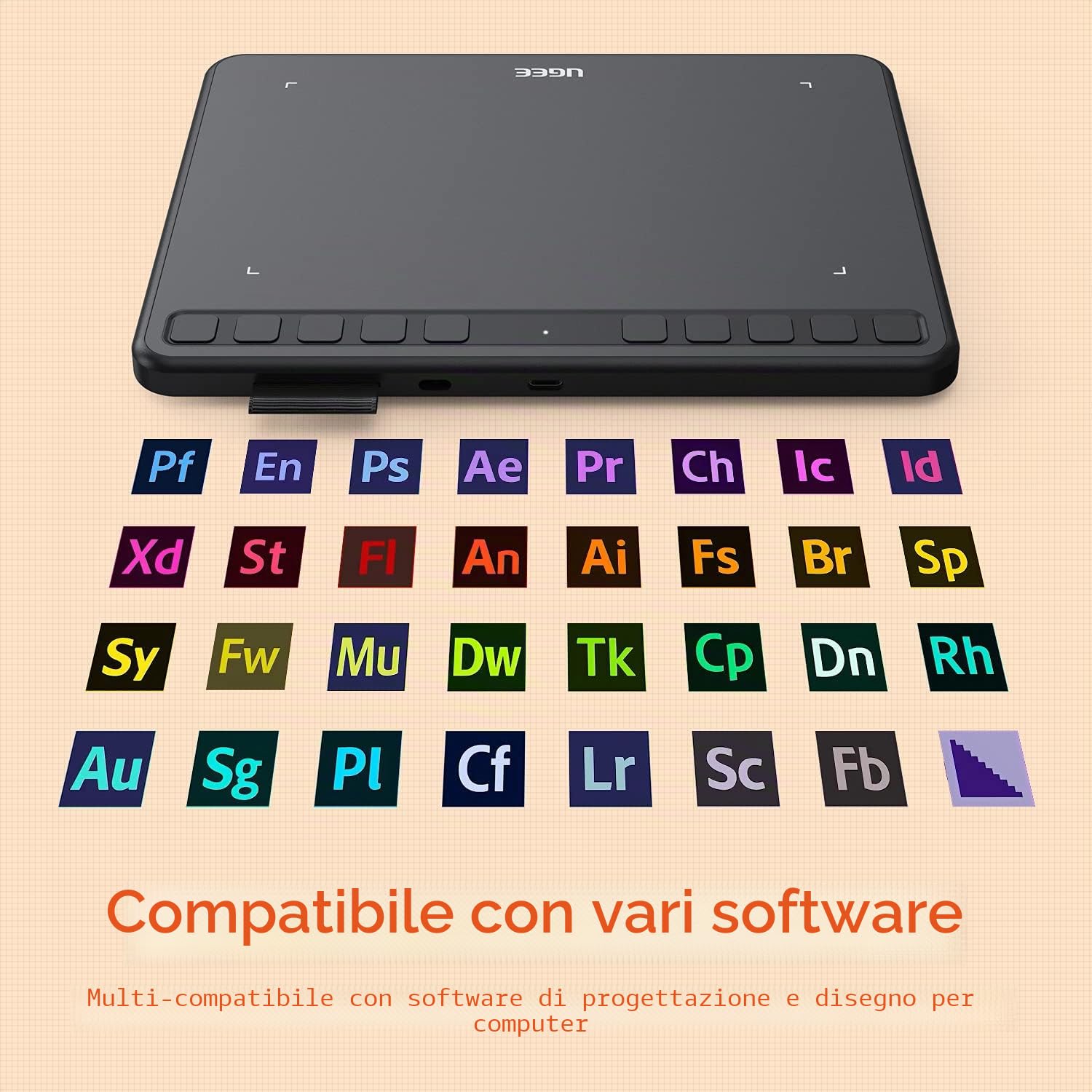 UGEE S640 Tavoletta Grafica da 6,3x4 Pollici di Area Attiva, Tavola Grafica con 10 Tasti di Scelta Rapida, Penna Senza Batteria con 8192 Livelli di Pressione