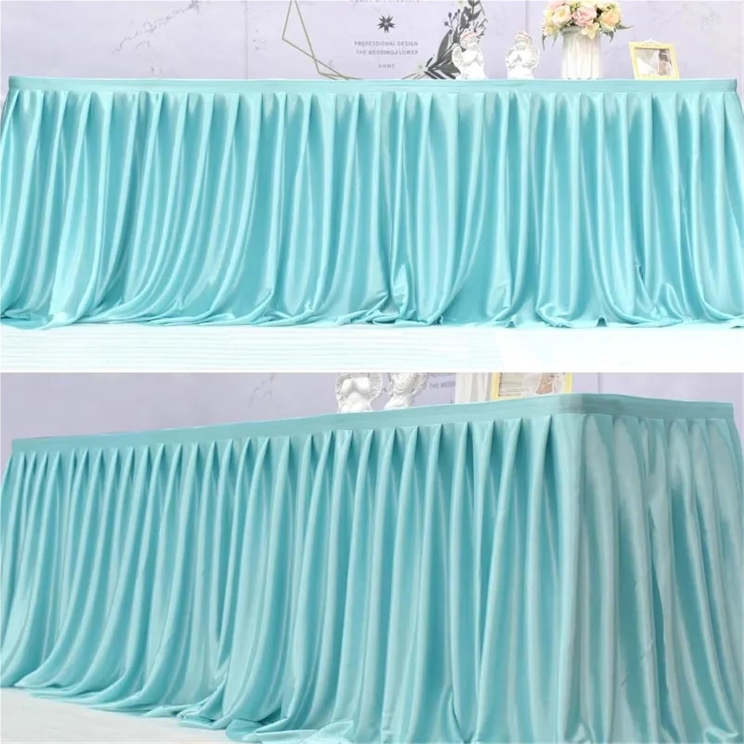 Table Skirt Chiffon Wedding Table Skirt Party Banquet Stage Table Skirt For Table Cloth Decoration(Color 4,H150cm x L300cm)
