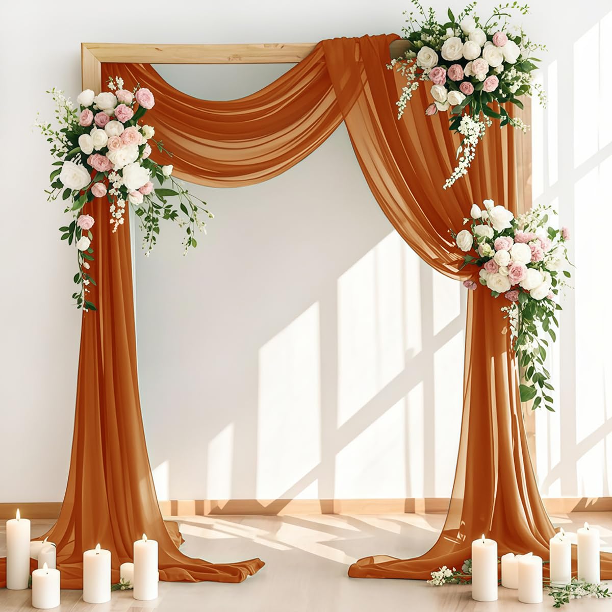 LINXTAR Wedding Arch Draping Fabric 30'' x 18FT Sheer Chiffon Arch Drapery 1 Panel Terracotta Drape for Bridal Shower Baby Shower Photo Booth Church