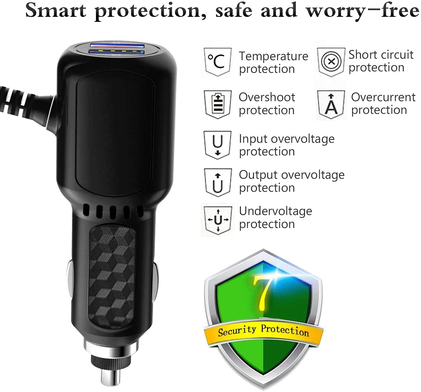 Kabel zasilający wykrywacza radaru, do Uniden Escort, Valentine, Beltronics, paszport, kobra itp. Detektor radaru, z podwójną szybką ładowarką USB QC3.0 (RJ11