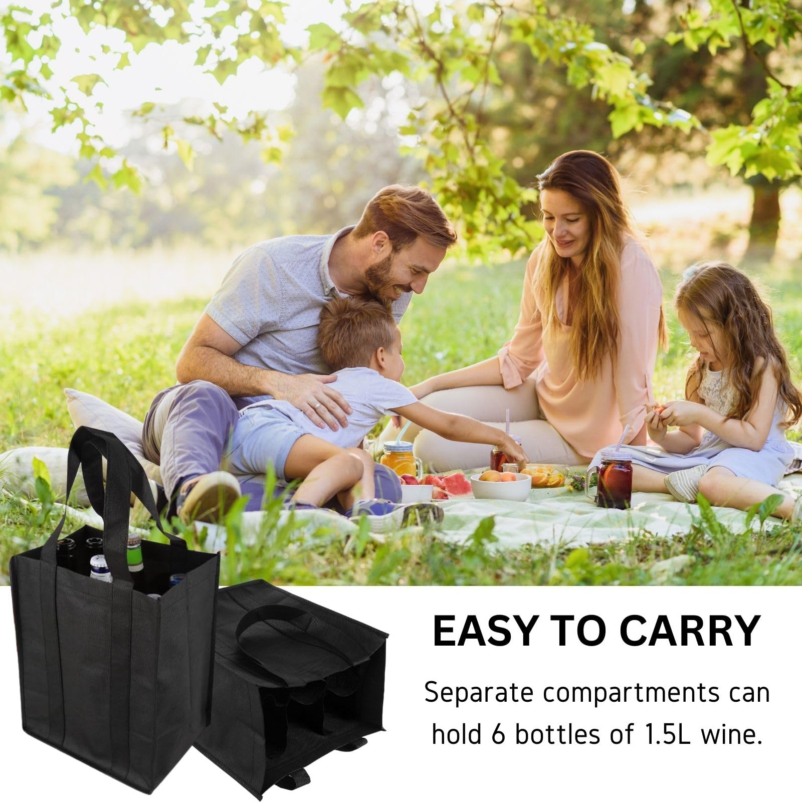 BENIFILE Bottle Bags, 2 Pcs Non-Woven Wine Carrier for 6 Bottles - Image 3