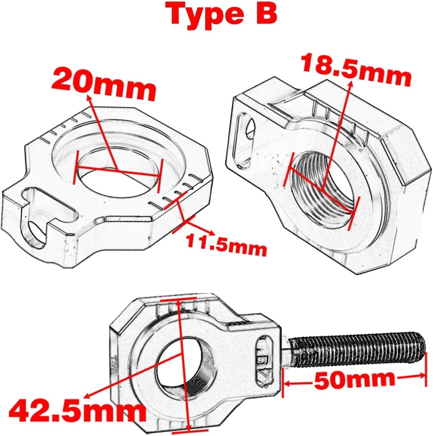 Motorcycle 20mm Rear Chain Adjuster Axle Blocks For KTM SX SXF XC XCF EXC 125cc-530cc Regulator Sliders Tensioner distintivo(B Orange)