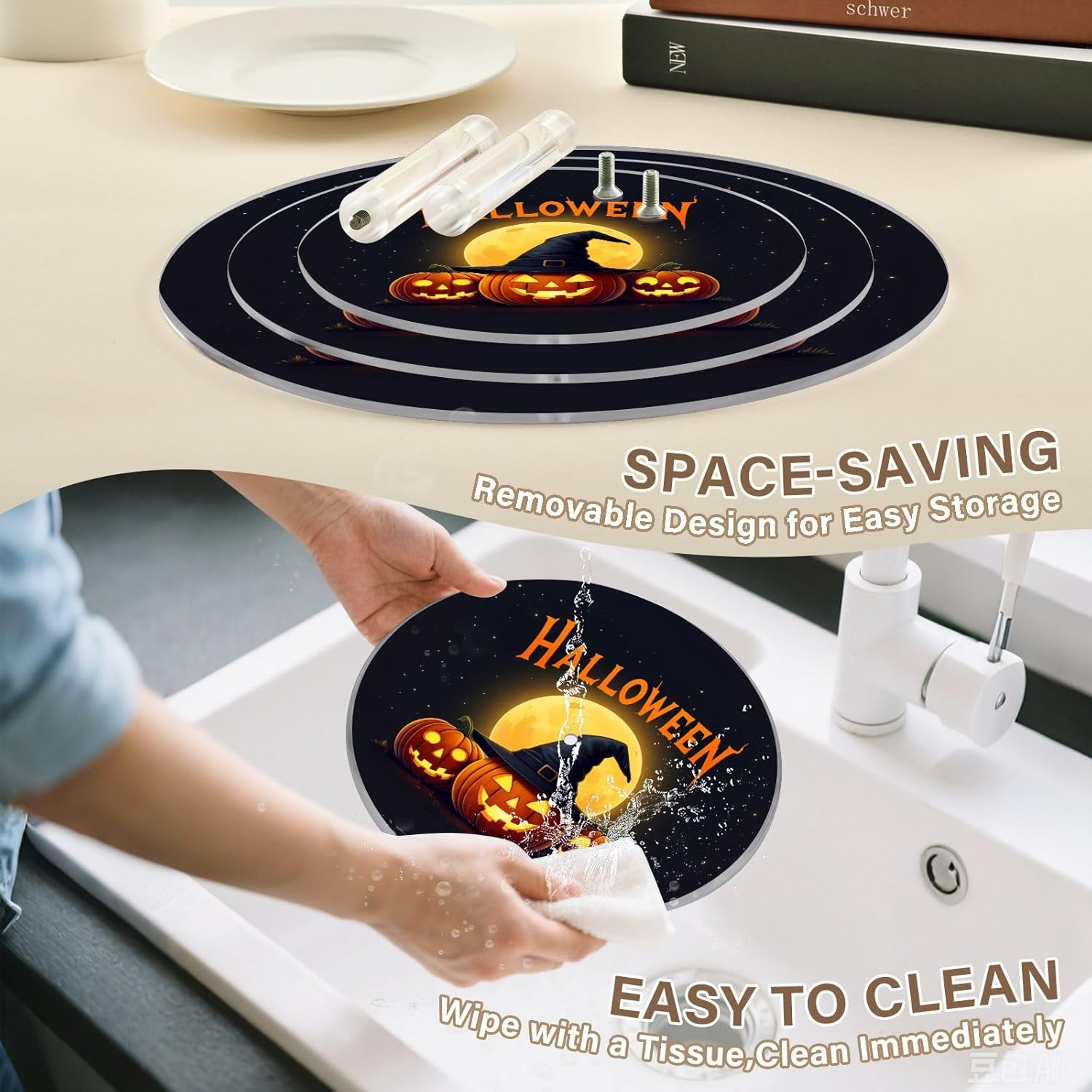 Pumpkin Moon Magic Hat Halloween 3 Tier Acrylic Cupcake Stand, Cupcake Stand for 34 Cupcakes for Weddings, Christmas,Holidays,Parties,Birthday,Printed Cupcake Tower 23300697