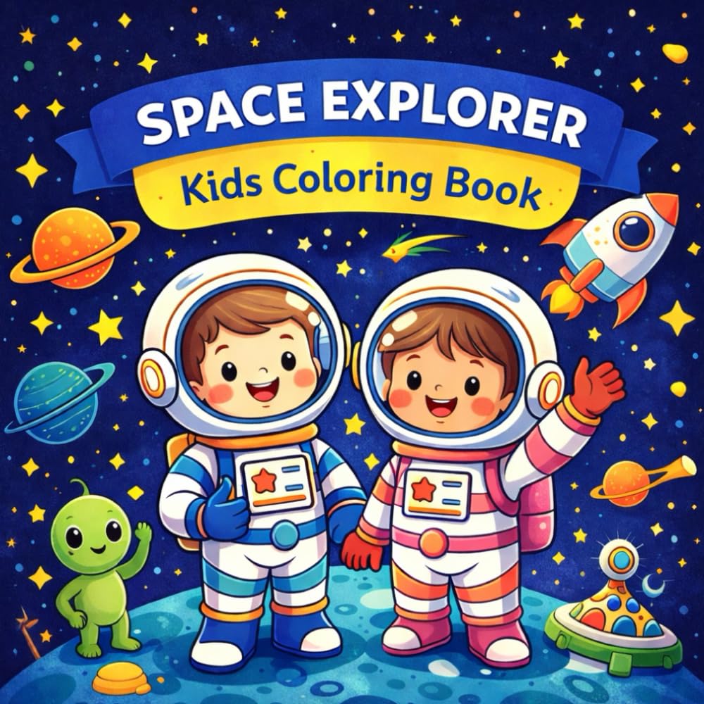 Space Explorer Coloring Book for Kids: Bold & Easy Astronaut, Rocket, Planet & Alien Coloring Pages for Boys and Girls Ages 4-8