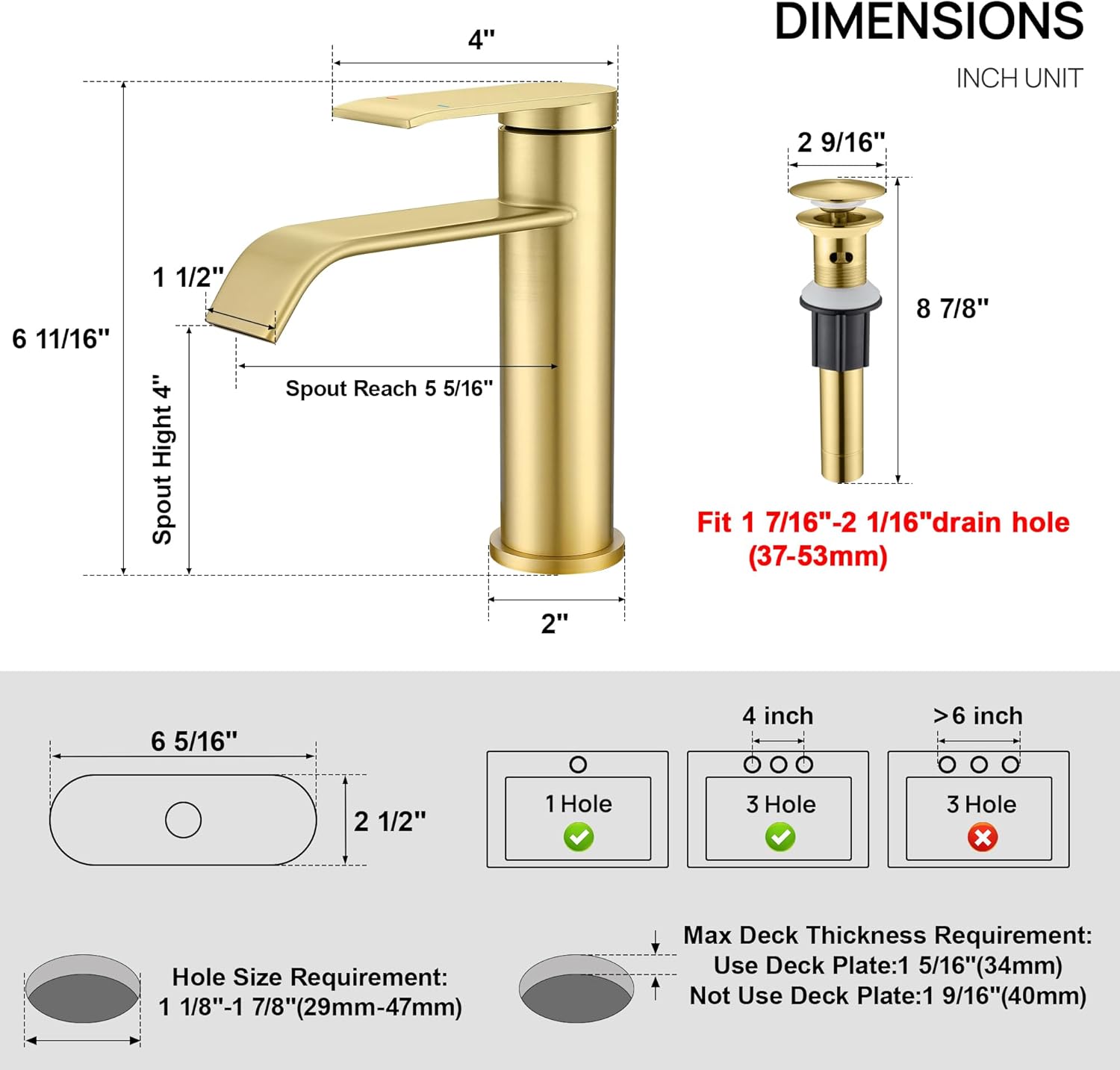 GAGALIFE Bathroom Faucet 1 Hole - Brushed Gold Bathroom Sink Faucet with Metal Pop-up Drain Supply Lines and Deck, Modern Waterfall Bathroom Faucets Single Handle, JJL-MP-7001BG